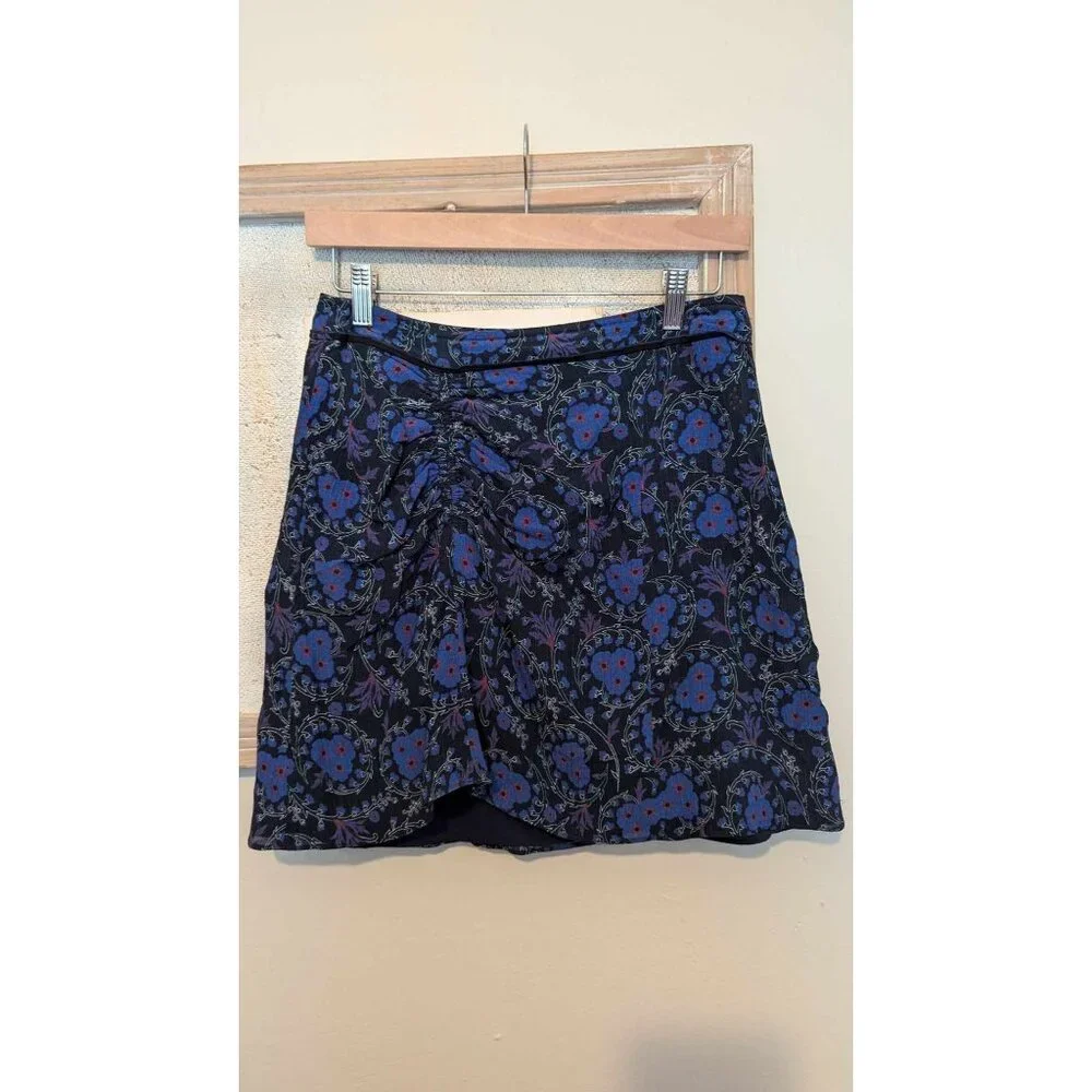 Derek Lam 10 Crosby Silk Navy&Blue Floral Short Skirt Size 4 Ruche Detailing